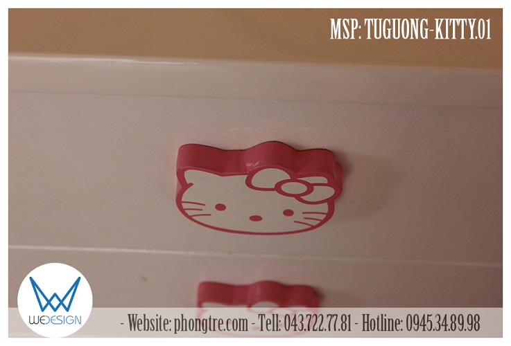 Tủ gương có tay nắm ngăn kéo bằng gỗ hình Mèo Hello Kitty đeo nơ